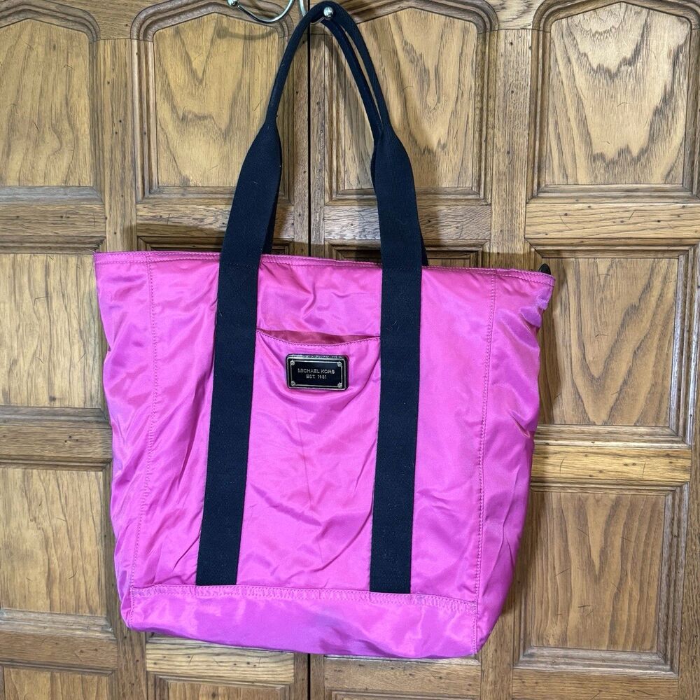 Michael Kors Vibrant Pink Nylon Shopper Tote Bag Double Shoulder Straps Pockets